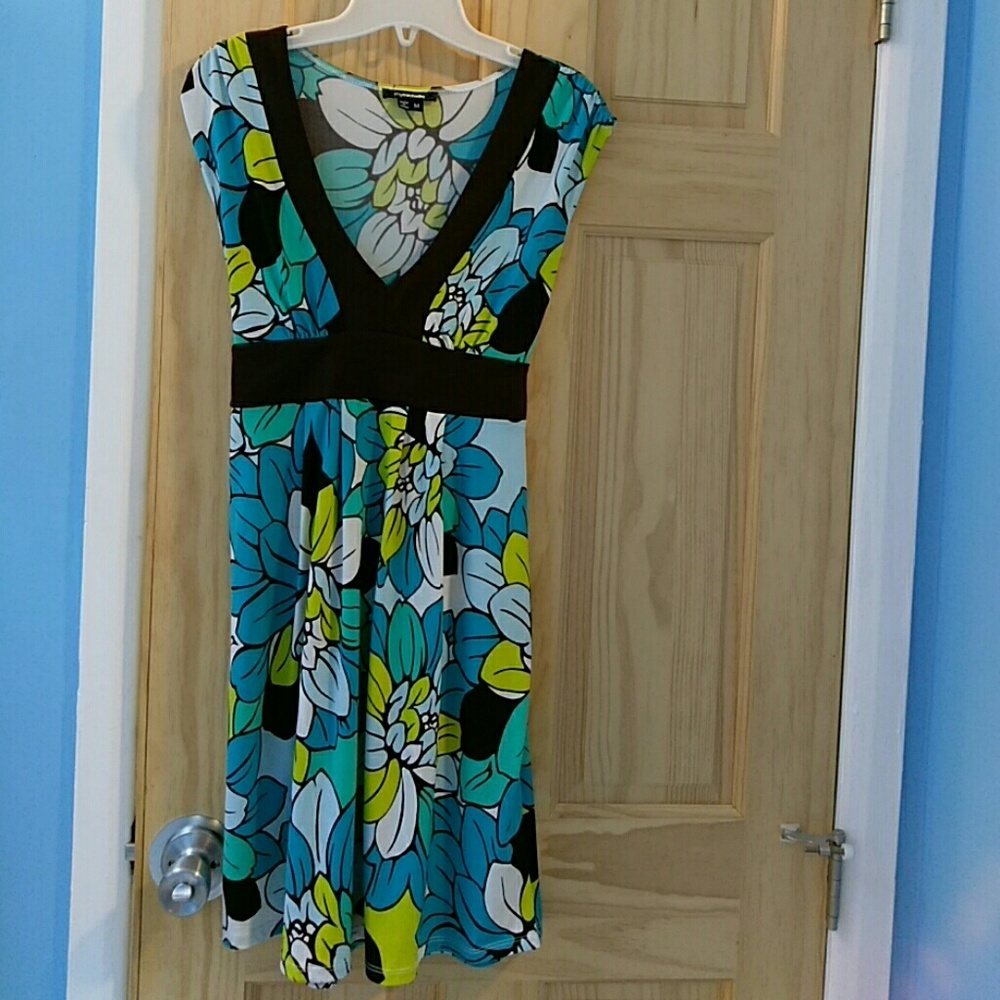 Sleeveless blue and dark brown with yellow dress